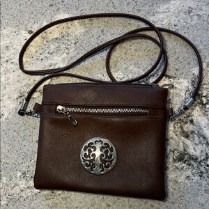 Moda Dark Brown Crossbody Bag with Silver Detail